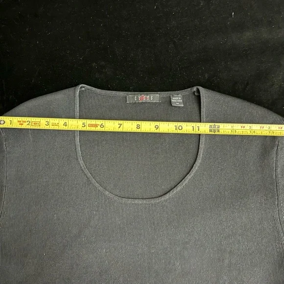 Women’s Black Sweater - Cyrus - Scoop Neck & 3/4 Sleeves with Fringe - Size M - Picture 8 of 16